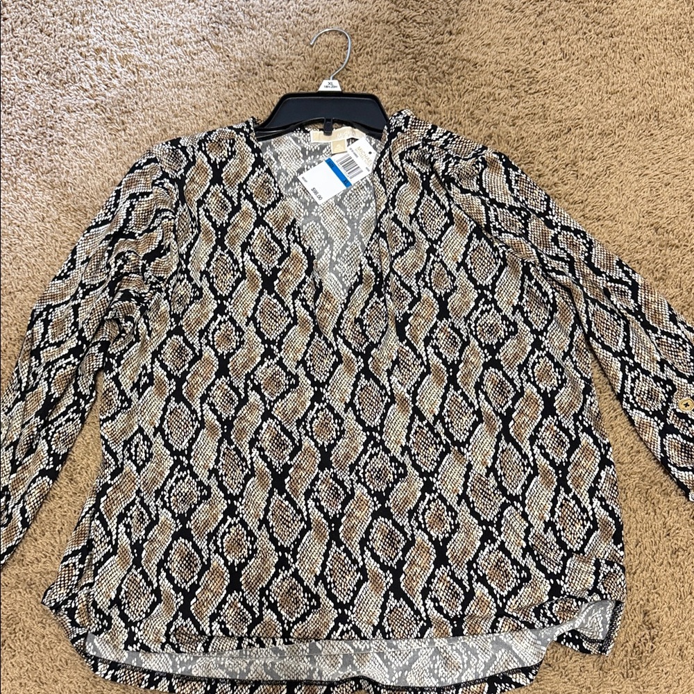 Michael Kors Black and Tan Snake Print Blouse
